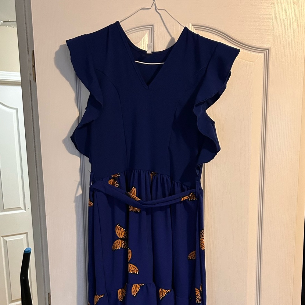 Blue and Yellow butterfly Print Dress